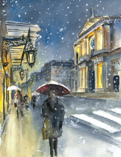 Rue de la paroisse en hiver sous la neige