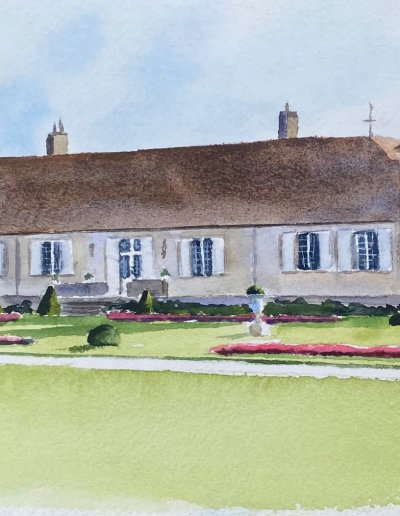Aquarelle de jardin château dans le Berry